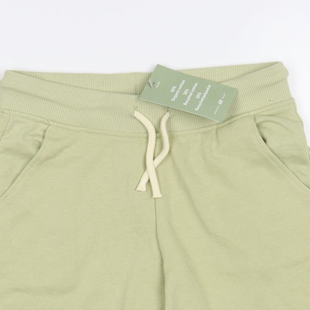 H&M Boys Green  Cotton Sweat Shorts Size 9-10 Years  Regular Drawstring