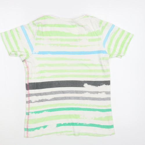 Emreco Womens White Striped Cotton Basic T-Shirt Size 12 Scoop Neck