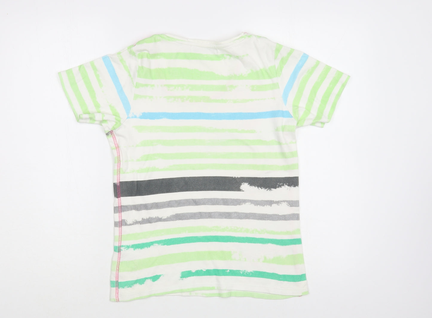 Emreco Womens White Striped Cotton Basic T-Shirt Size 12 Scoop Neck