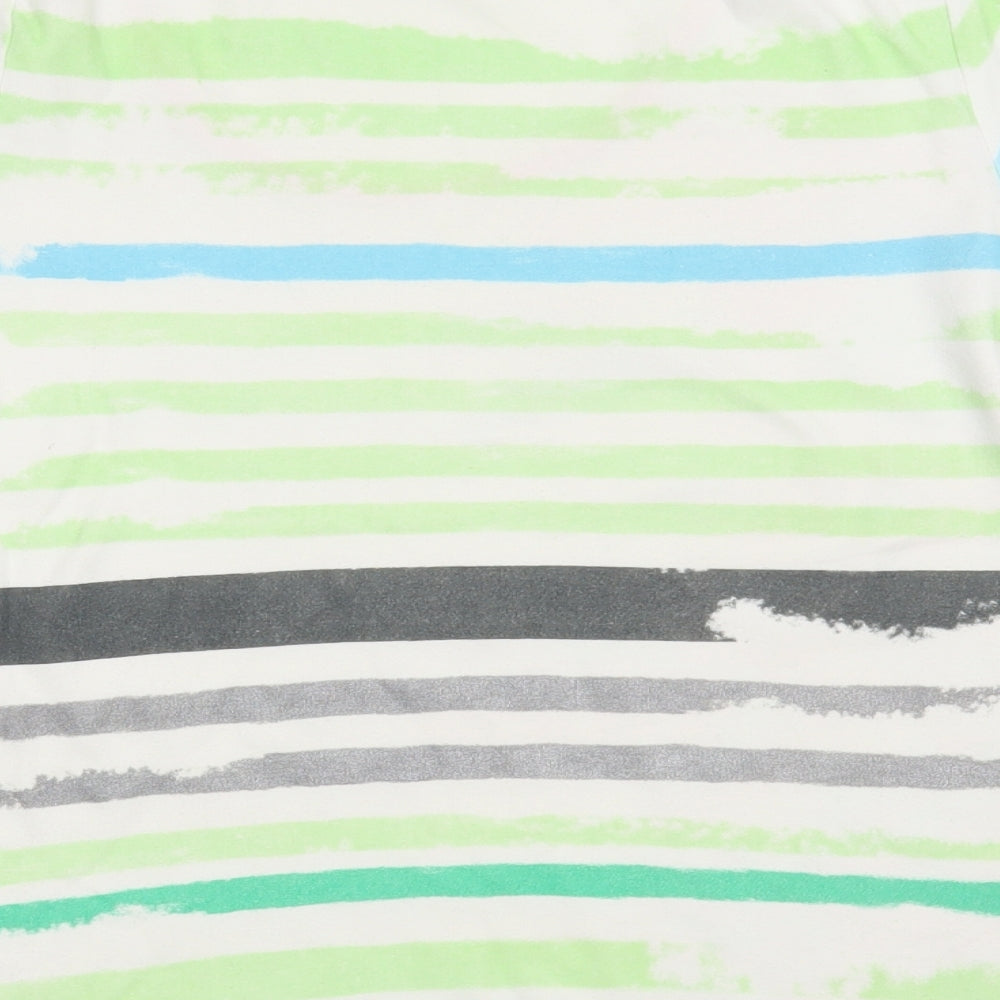Emreco Womens White Striped Cotton Basic T-Shirt Size 12 Scoop Neck