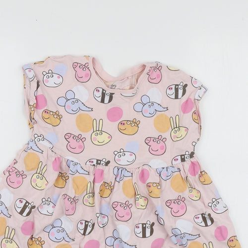 NEXT Girls Pink Geometric Cotton Skater Dress  Size 2-3 Years  Round Neck  - Peppa Pig