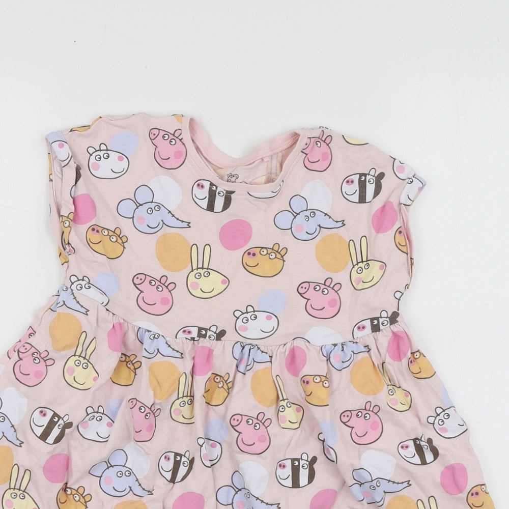 NEXT Girls Pink Geometric Cotton Skater Dress  Size 2-3 Years  Round Neck  - Peppa Pig