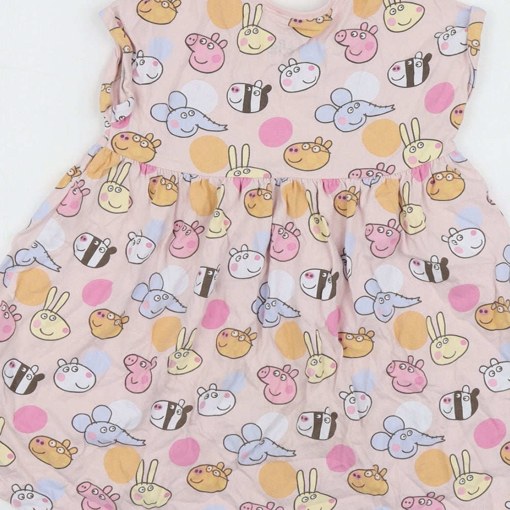 NEXT Girls Pink Geometric Cotton Skater Dress  Size 2-3 Years  Round Neck  - Peppa Pig