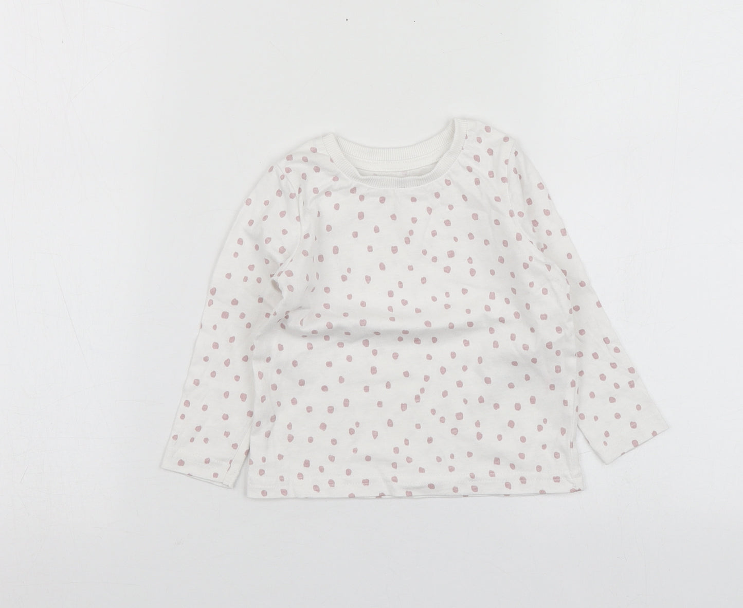 George Girls White Polka Dot Cotton Basic T-Shirt Size 12-18 Months Round Neck