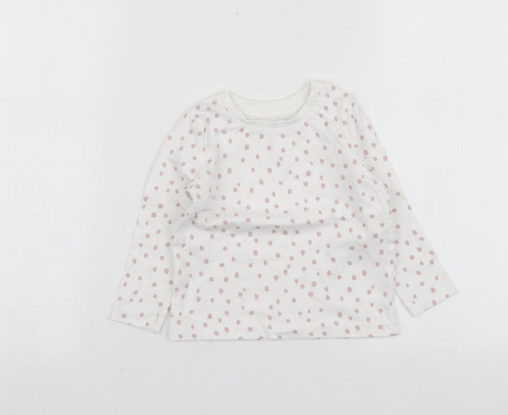 George Girls White Polka Dot Cotton Basic T-Shirt Size 12-18 Months Round Neck