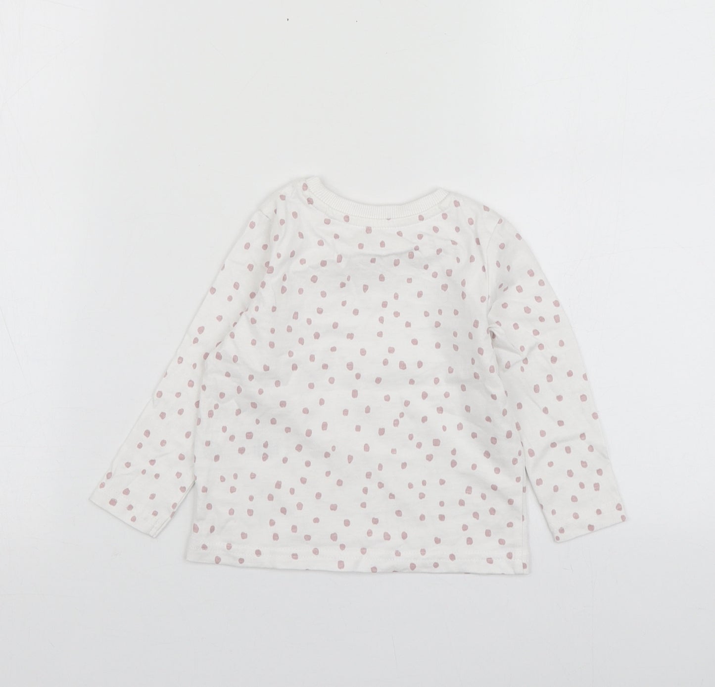 George Girls White Polka Dot Cotton Basic T-Shirt Size 12-18 Months Round Neck