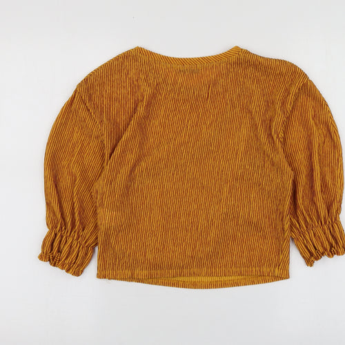 Zara Womens Yellow  Polyester Basic T-Shirt Size S V-Neck