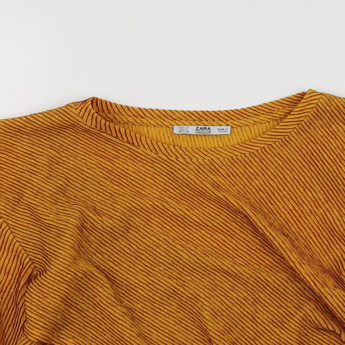 Zara Womens Yellow  Polyester Basic T-Shirt Size S V-Neck
