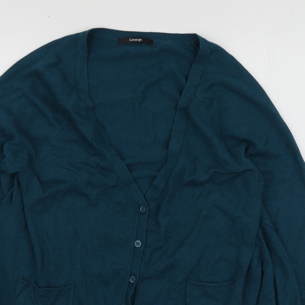 George Womens Green V-Neck  Viscose Cardigan Jumper Size 10