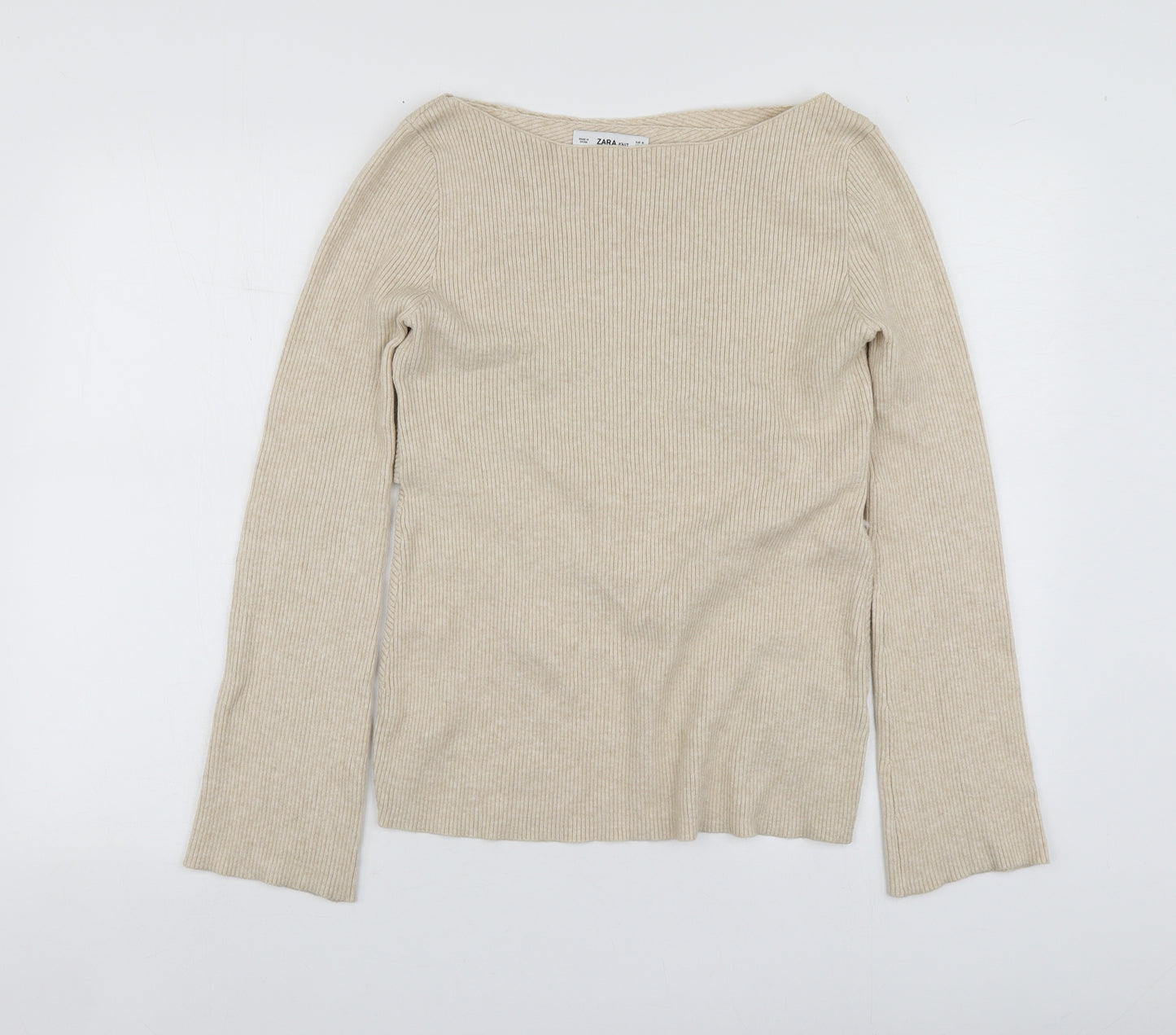 Zara Womens Beige Round Neck  Viscose Pullover Jumper Size M