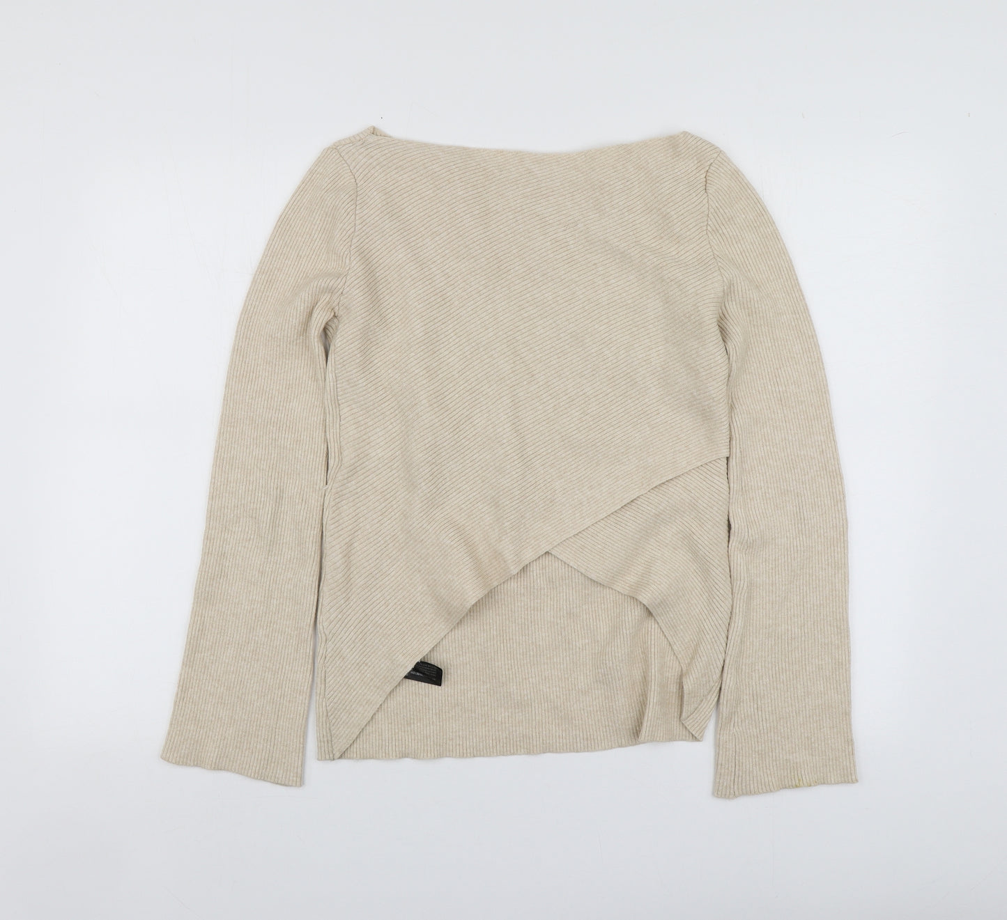 Zara Womens Beige Round Neck  Viscose Pullover Jumper Size M