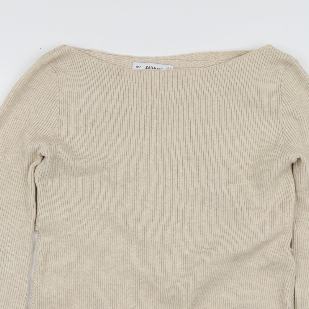 Zara Womens Beige Round Neck  Viscose Pullover Jumper Size M