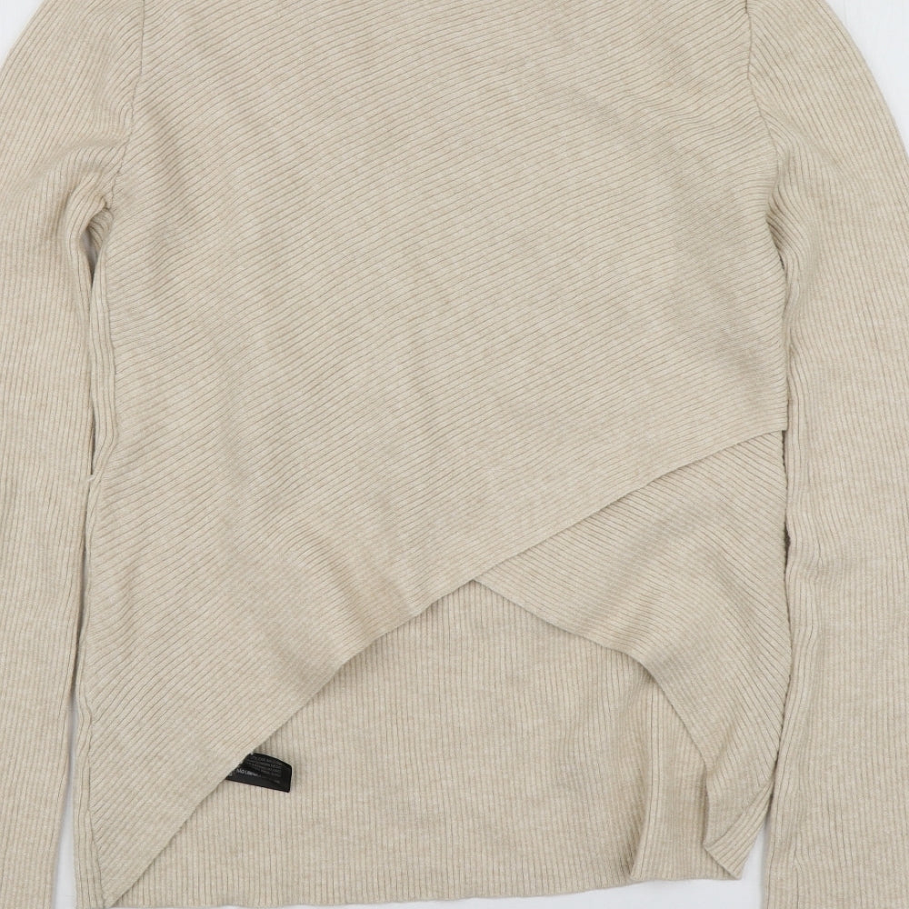 Zara Womens Beige Round Neck  Viscose Pullover Jumper Size M