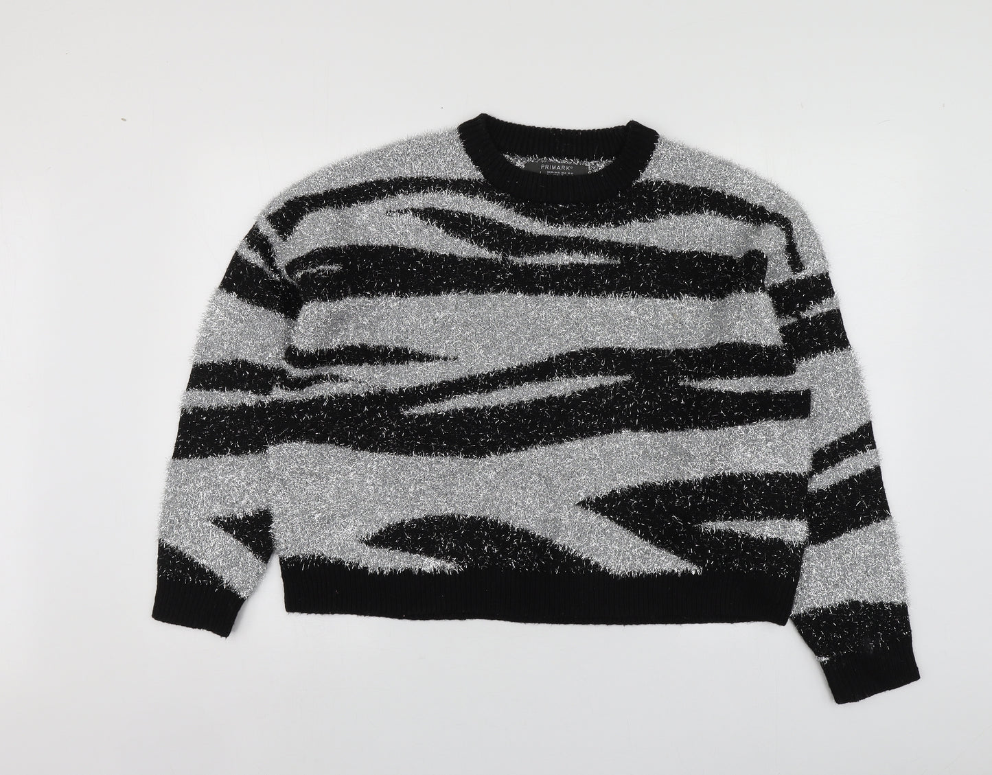 Primark Womens Silver Round Neck Animal Print Polyester Pullover Jumper Size L