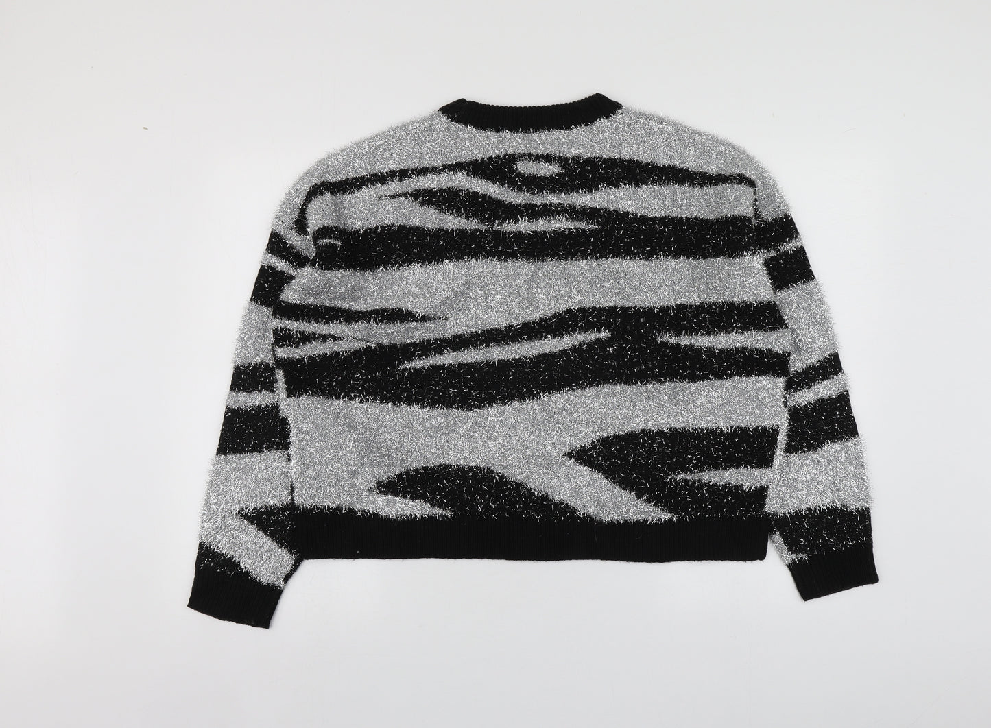 Primark Womens Silver Round Neck Animal Print Polyester Pullover Jumper Size L