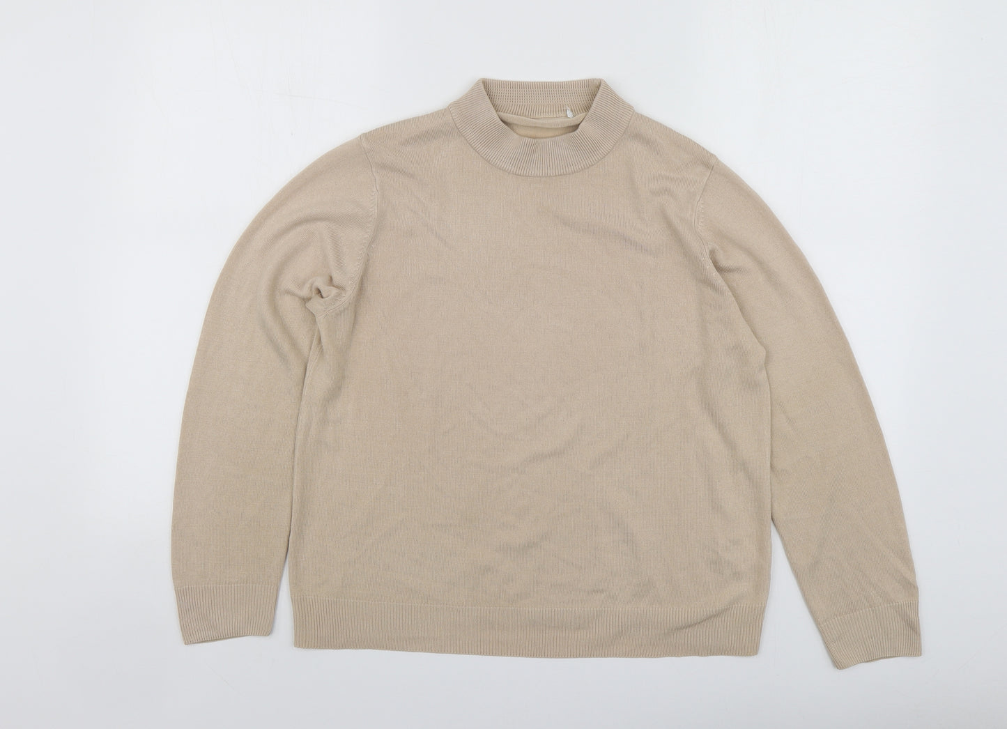 M&S Womens Beige Round Neck  Acrylic Pullover Jumper Size 14
