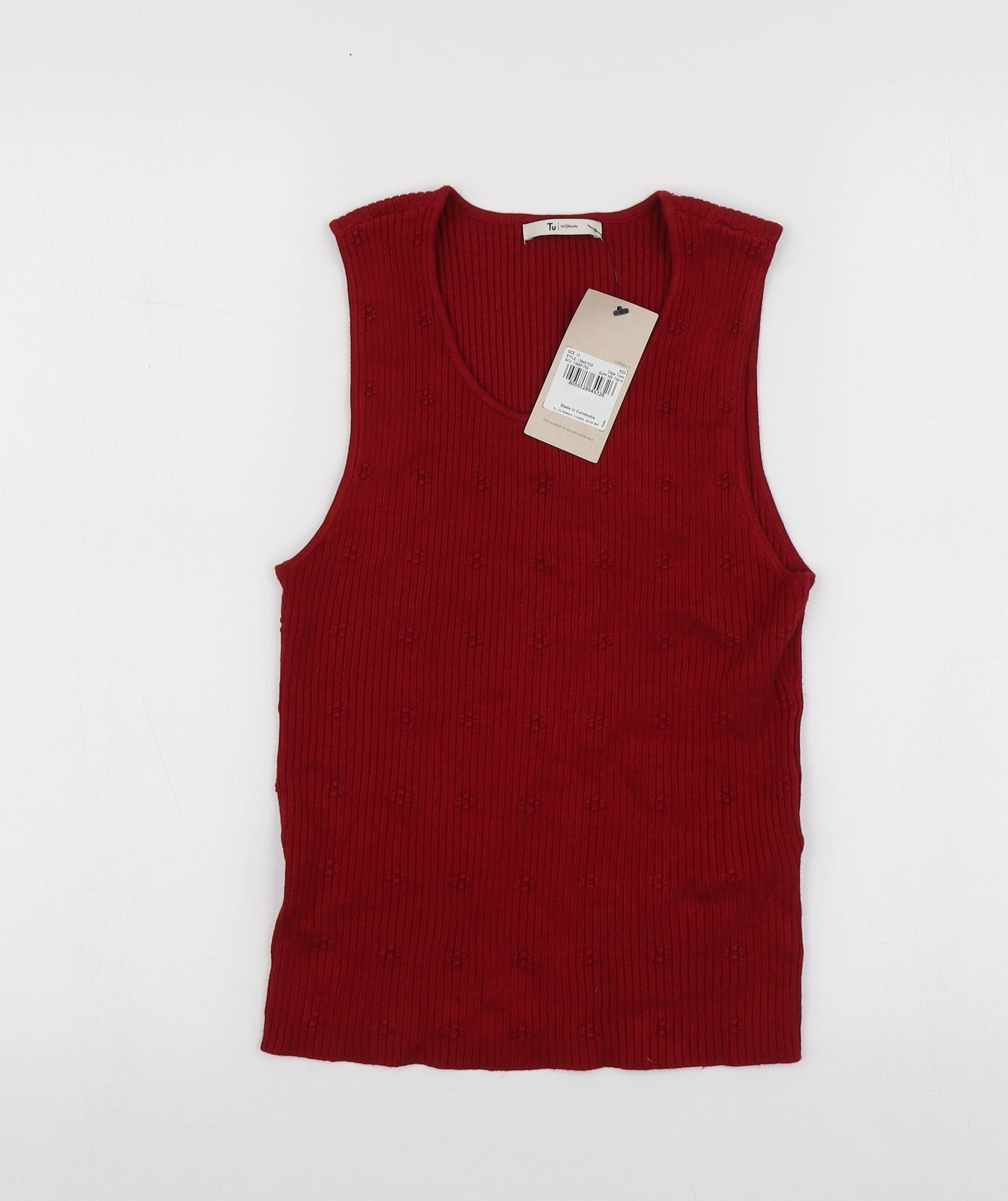 TU Womens Red  Viscose Basic T-Shirt Size 12 Round Neck
