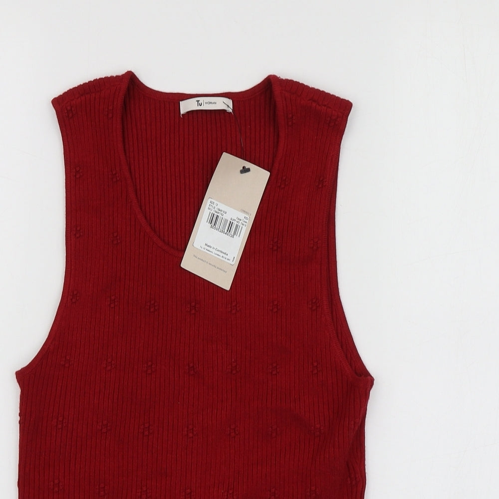 TU Womens Red  Viscose Basic T-Shirt Size 12 Round Neck