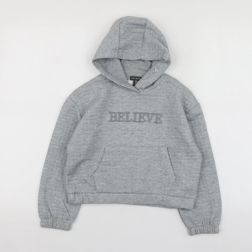 Primark Girls Grey Geometric Polyester Pullover Hoodie Size 9-10 Years