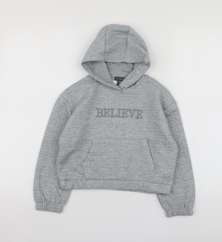 Primark Girls Grey Geometric Polyester Pullover Hoodie Size 9-10 Years