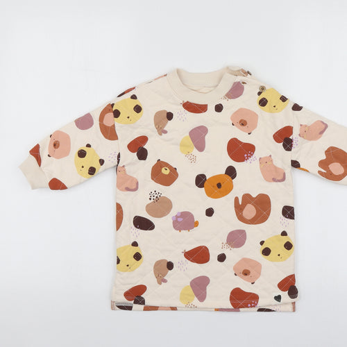 NEXT Baby Beige Geometric Cotton Basic T-Shirt Size 18-24 Months Round Neck