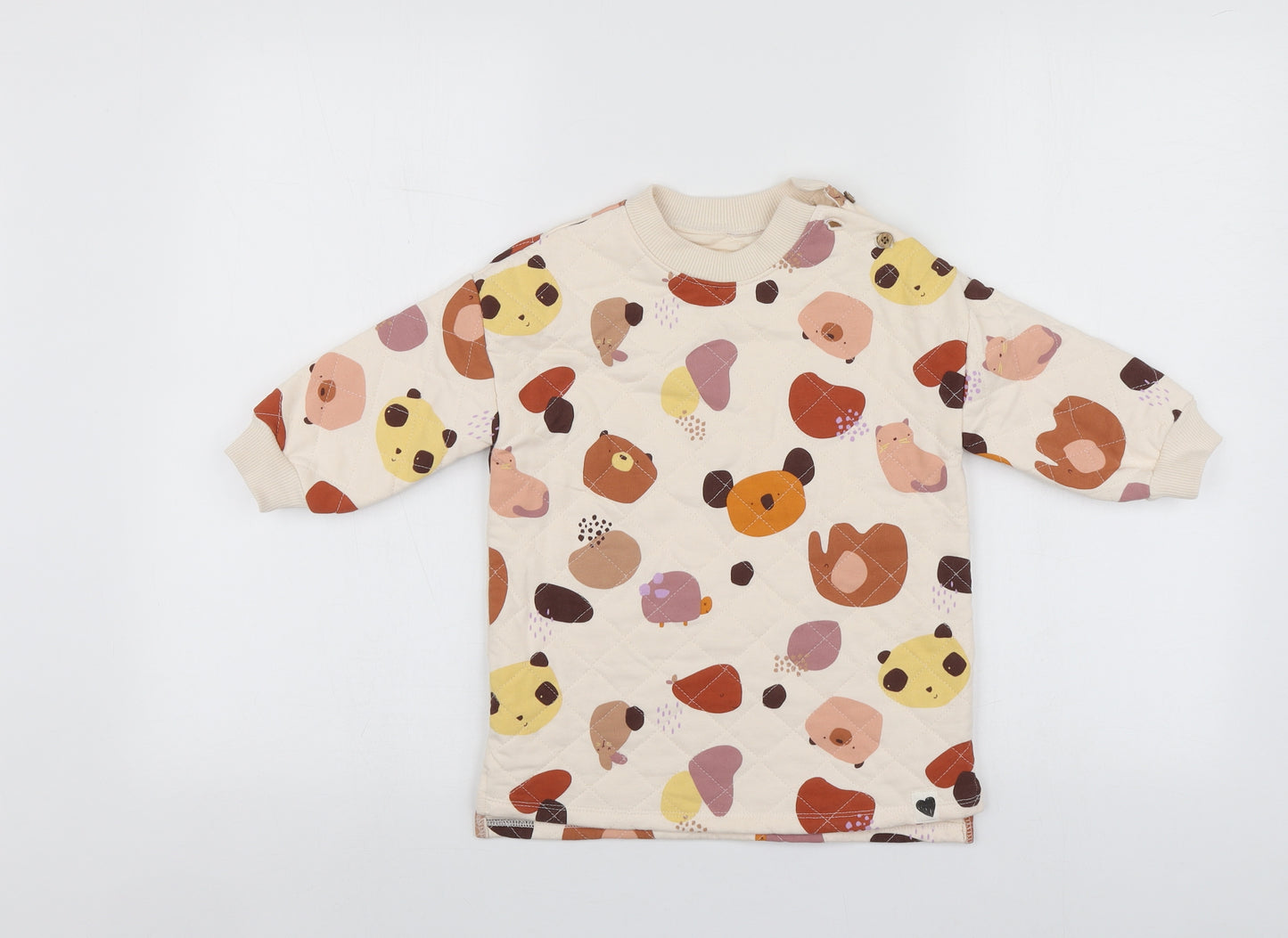 NEXT Baby Beige Geometric Cotton Basic T-Shirt Size 18-24 Months Round Neck