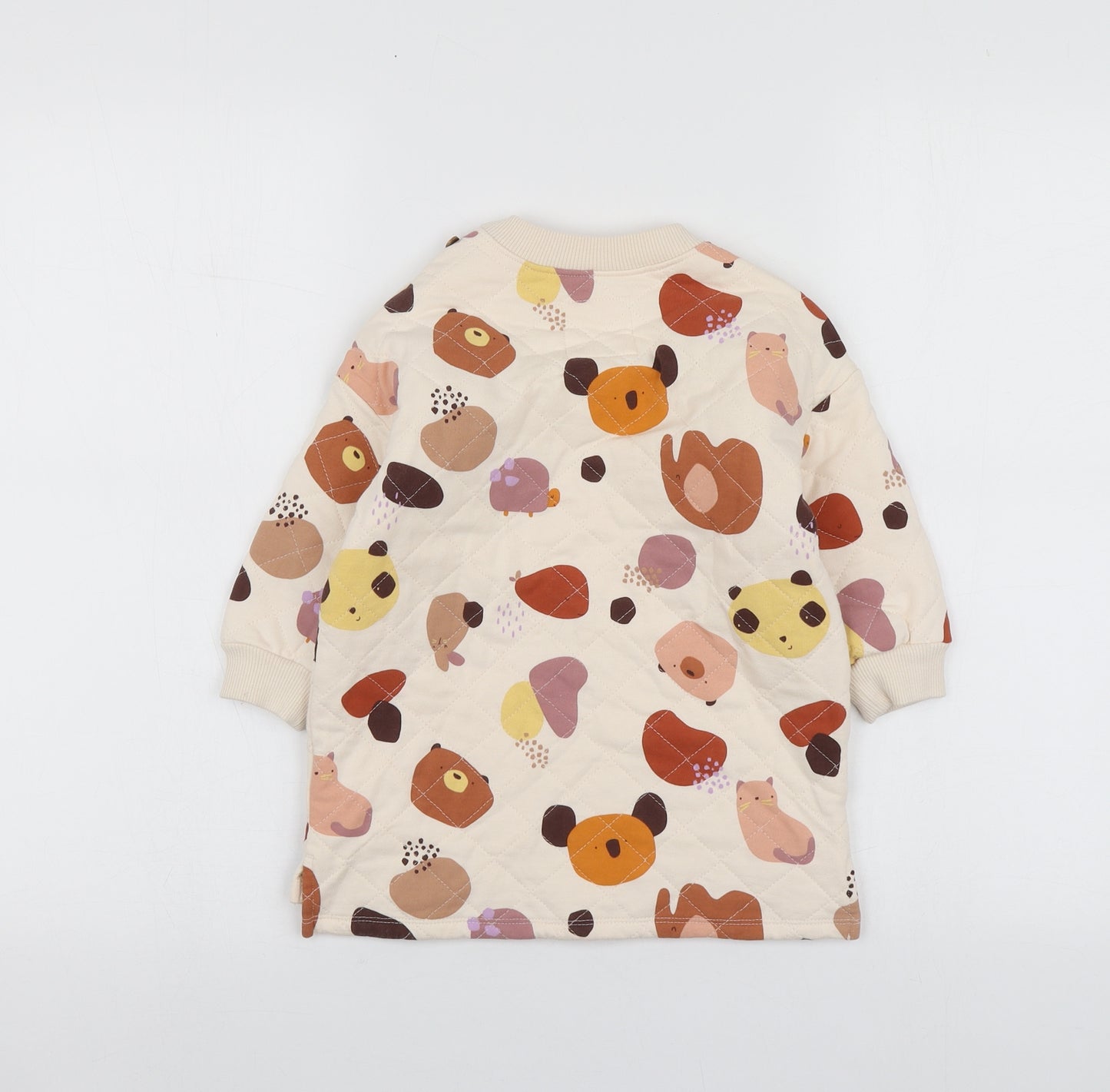 NEXT Baby Beige Geometric Cotton Basic T-Shirt Size 18-24 Months Round Neck