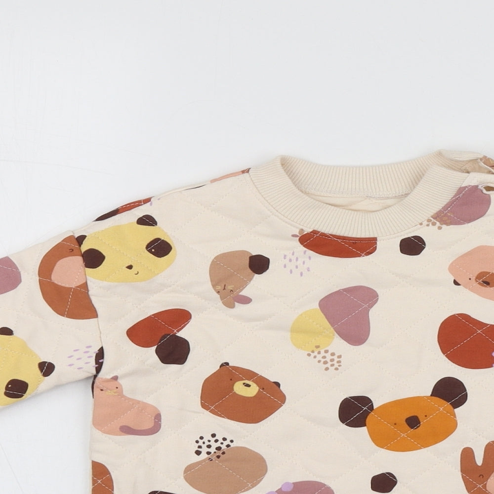 NEXT Baby Beige Geometric Cotton Basic T-Shirt Size 18-24 Months Round Neck