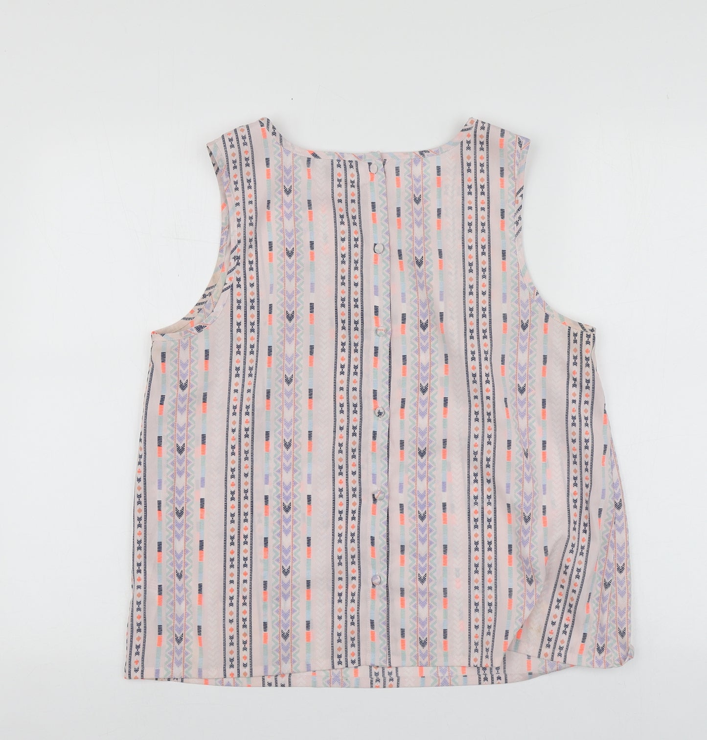 New Look Womens Pink Geometric Polyester Basic T-Shirt Size 14 Round Neck