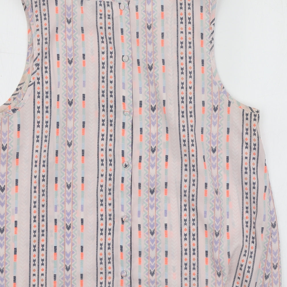New Look Womens Pink Geometric Polyester Basic T-Shirt Size 14 Round Neck