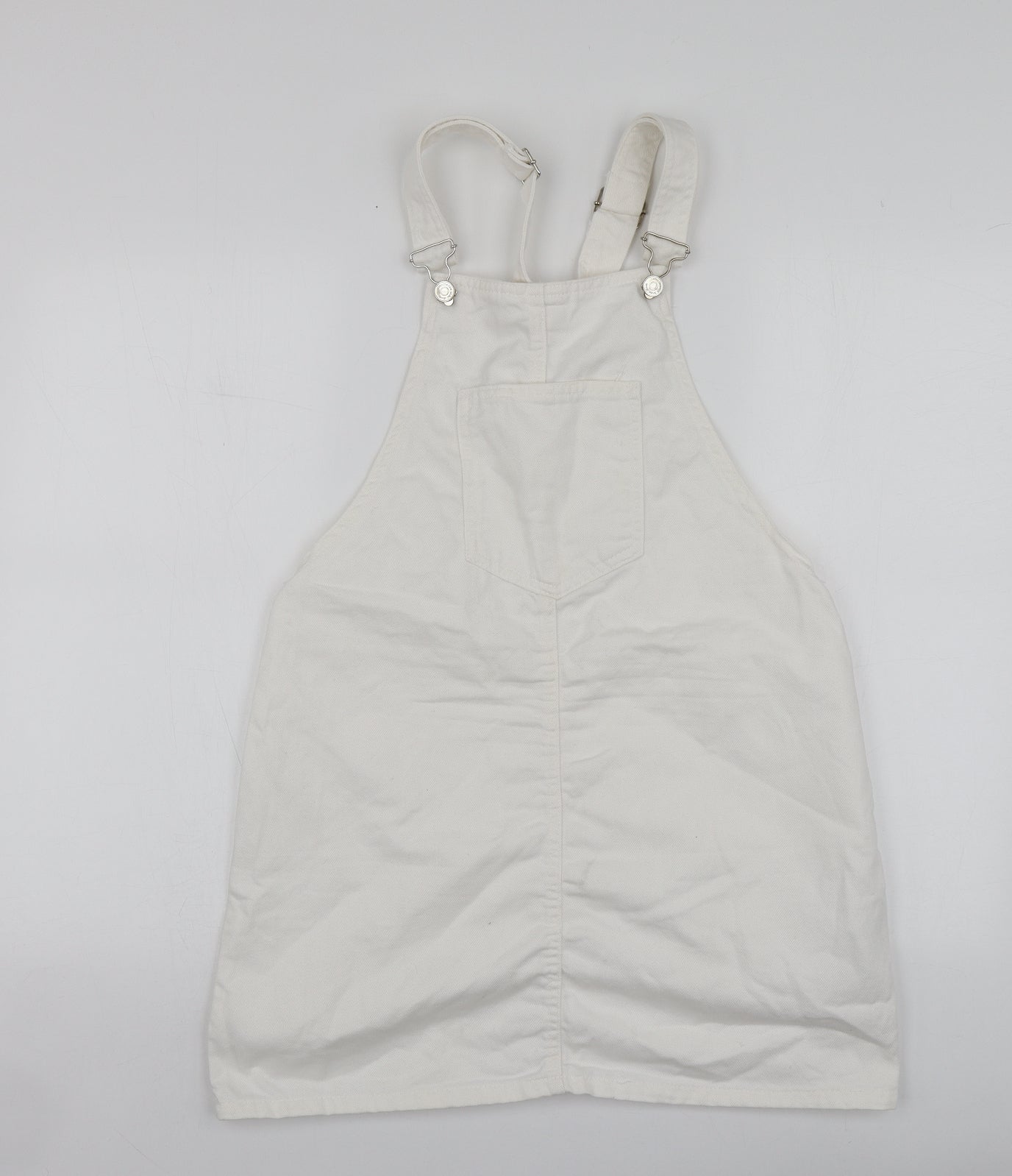 Stradivarius Womens White  Cotton Pinafore/Dungaree Dress  Size 12  Square Neck