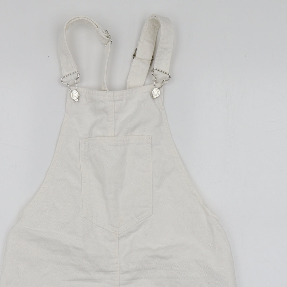 Stradivarius Womens White  Cotton Pinafore/Dungaree Dress  Size 12  Square Neck