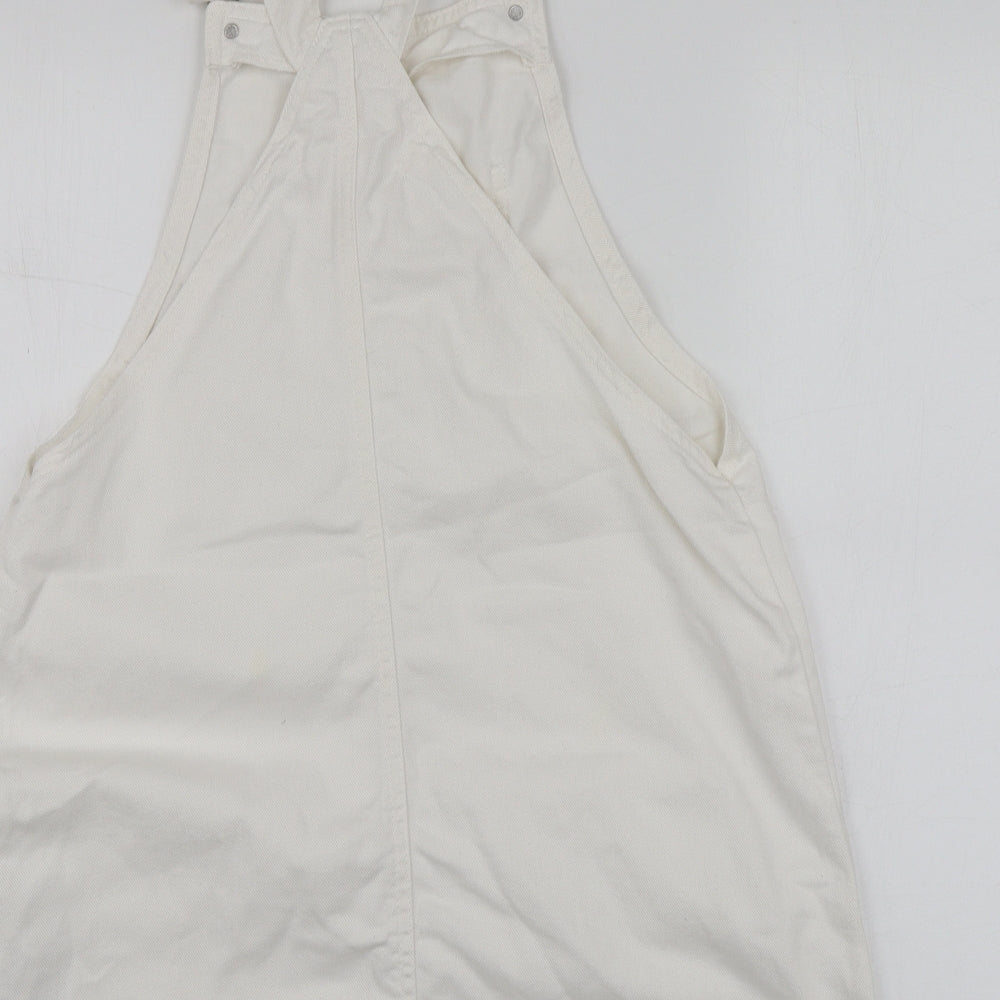 Stradivarius Womens White  Cotton Pinafore/Dungaree Dress  Size 12  Square Neck