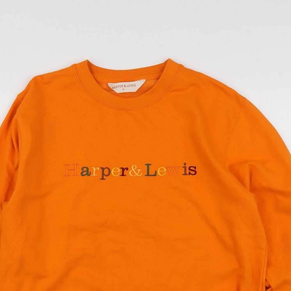 Harper&Lewis Mens Orange Geometric Cotton Pullover Hoodie Size M