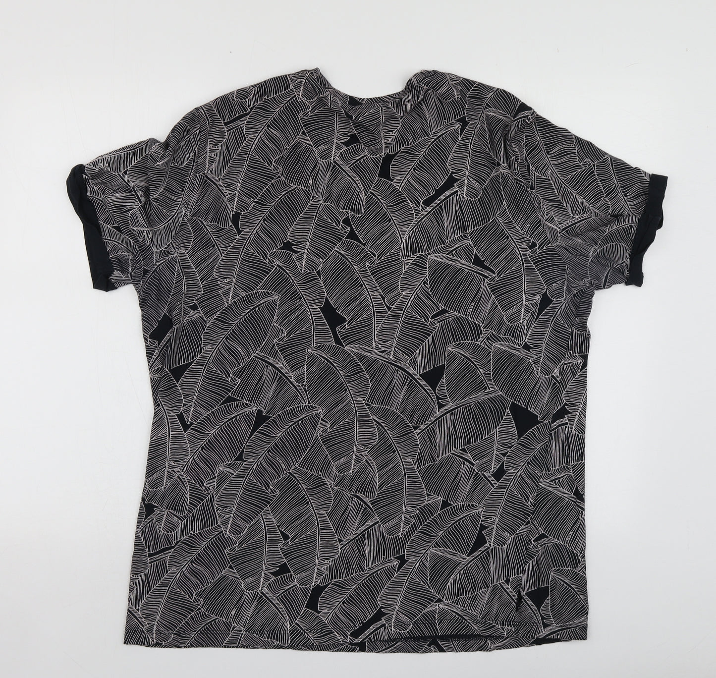 H&M Mens Blue Geometric Cotton  T-Shirt Size L Round Neck
