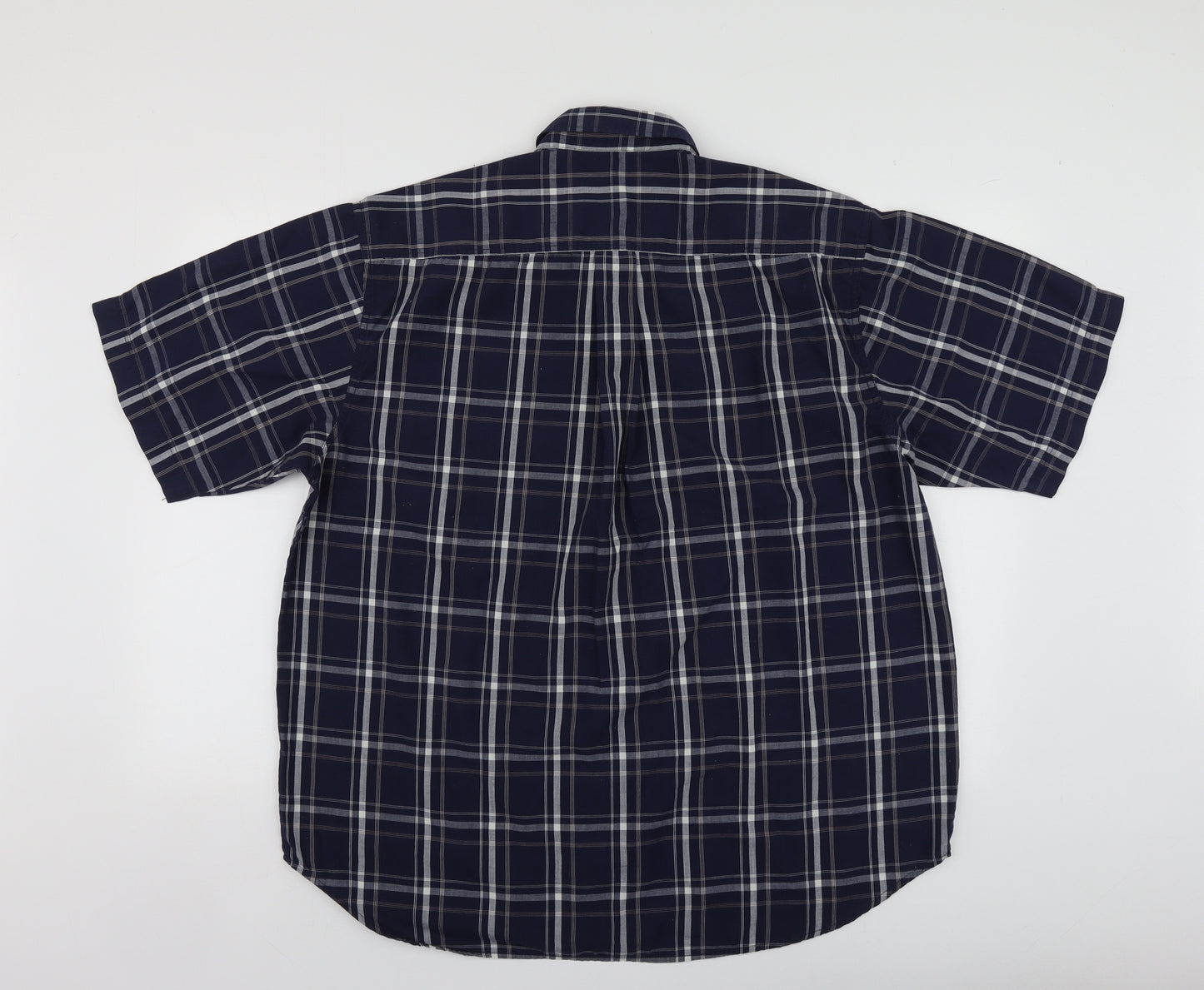 Peter England Mens Blue Plaid Cotton  Button-Up Size L Collared