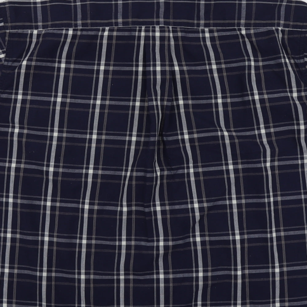 Peter England Mens Blue Plaid Cotton  Button-Up Size L Collared