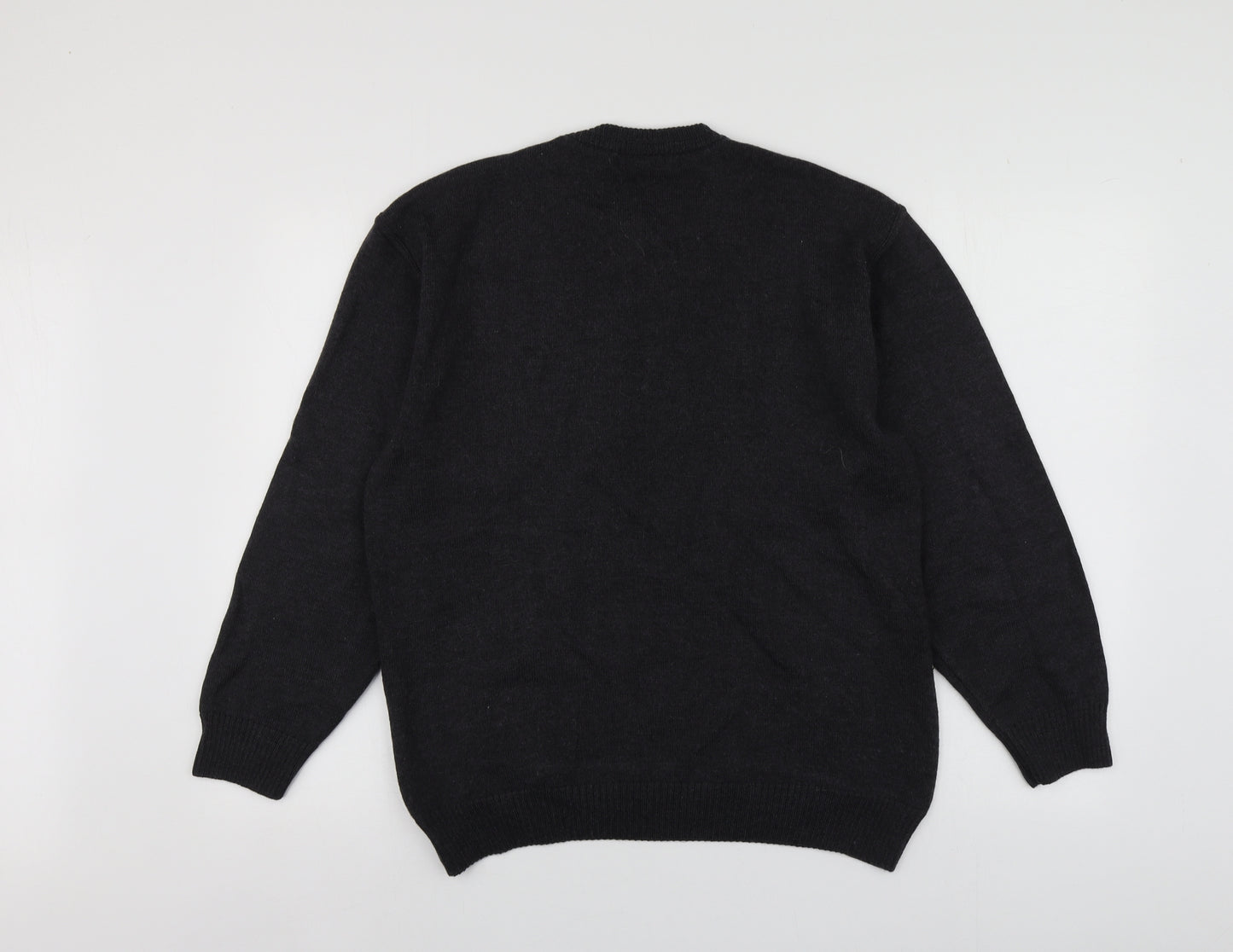 Petter Gribby Mens Grey Round Neck Geometric Wool Pullover Jumper Size L