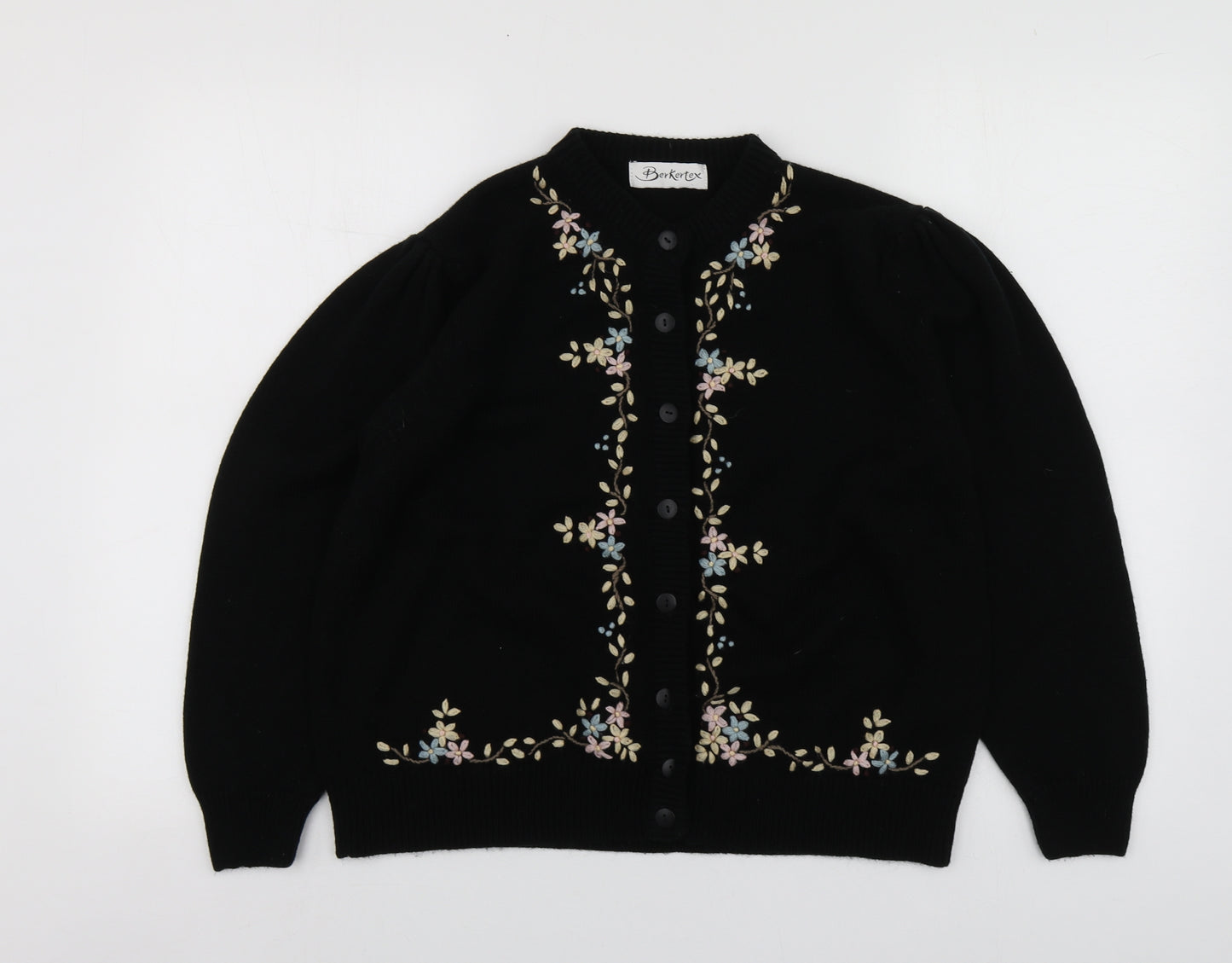 Berkertex Womens Black Round Neck Geometric Acrylic Cardigan Jumper Size 14