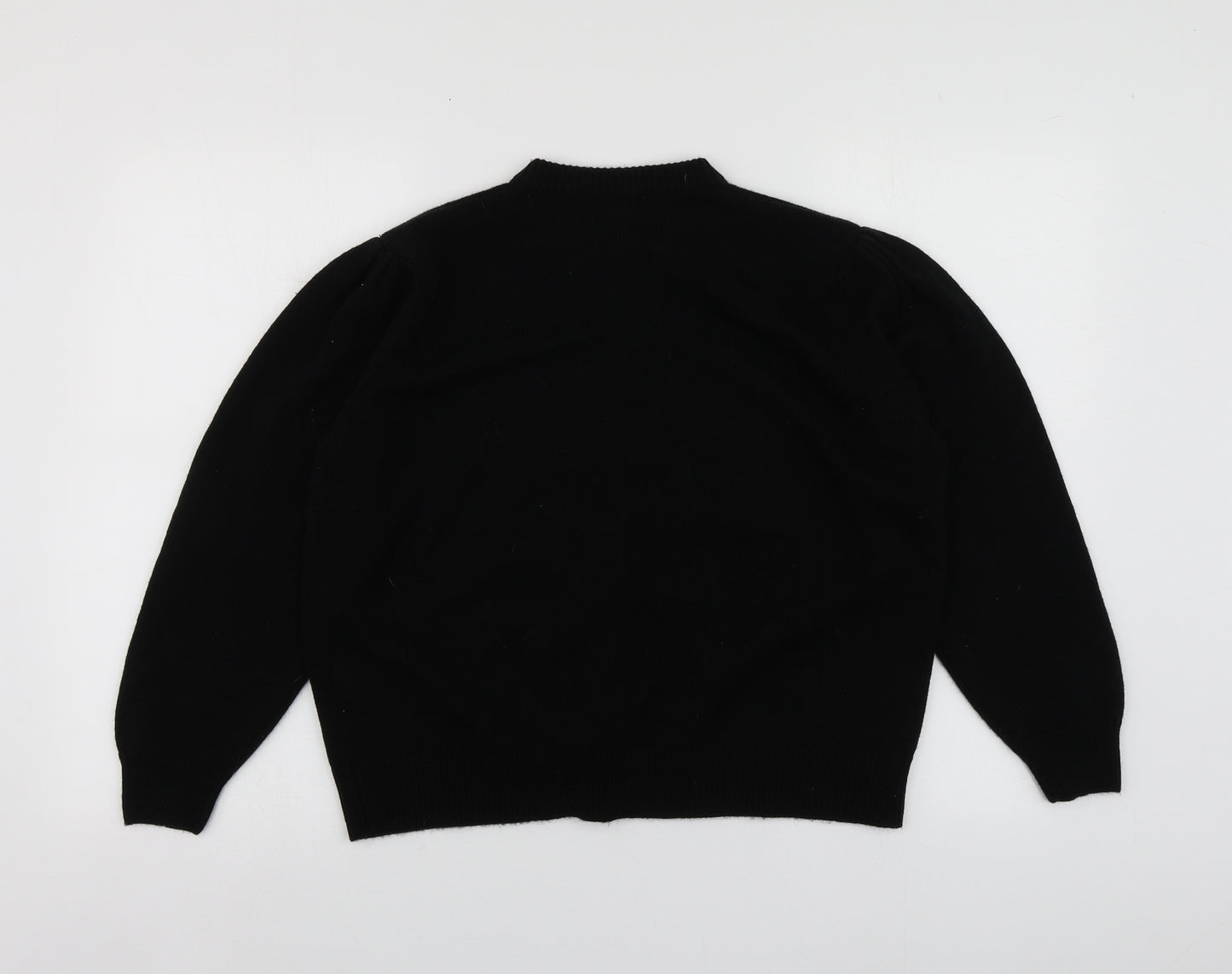 Berkertex Womens Black Round Neck Geometric Acrylic Cardigan Jumper Size 14