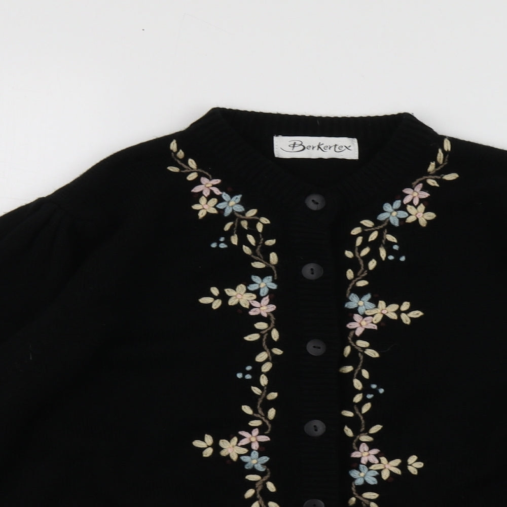 Berkertex Womens Black Round Neck Geometric Acrylic Cardigan Jumper Size 14