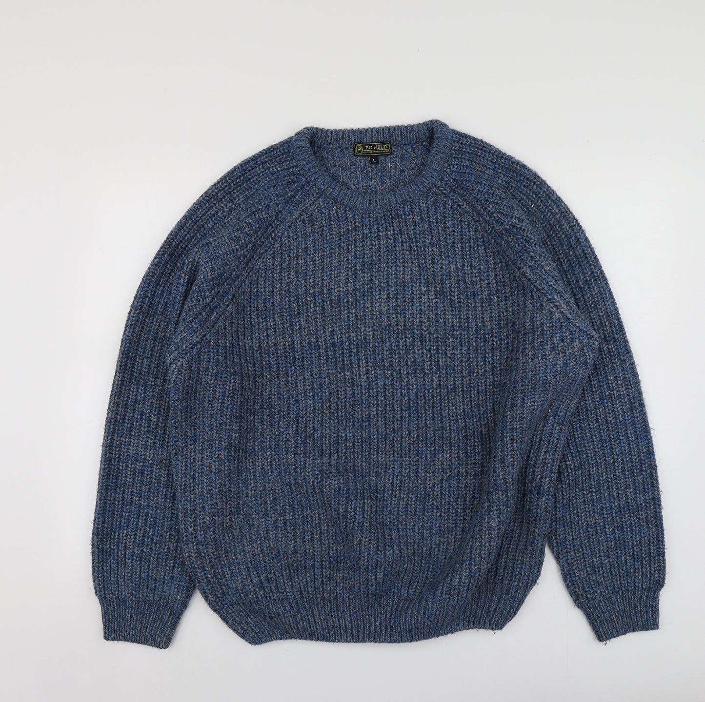 P.G Field Mens Blue Round Neck  Acrylic Pullover Jumper Size L