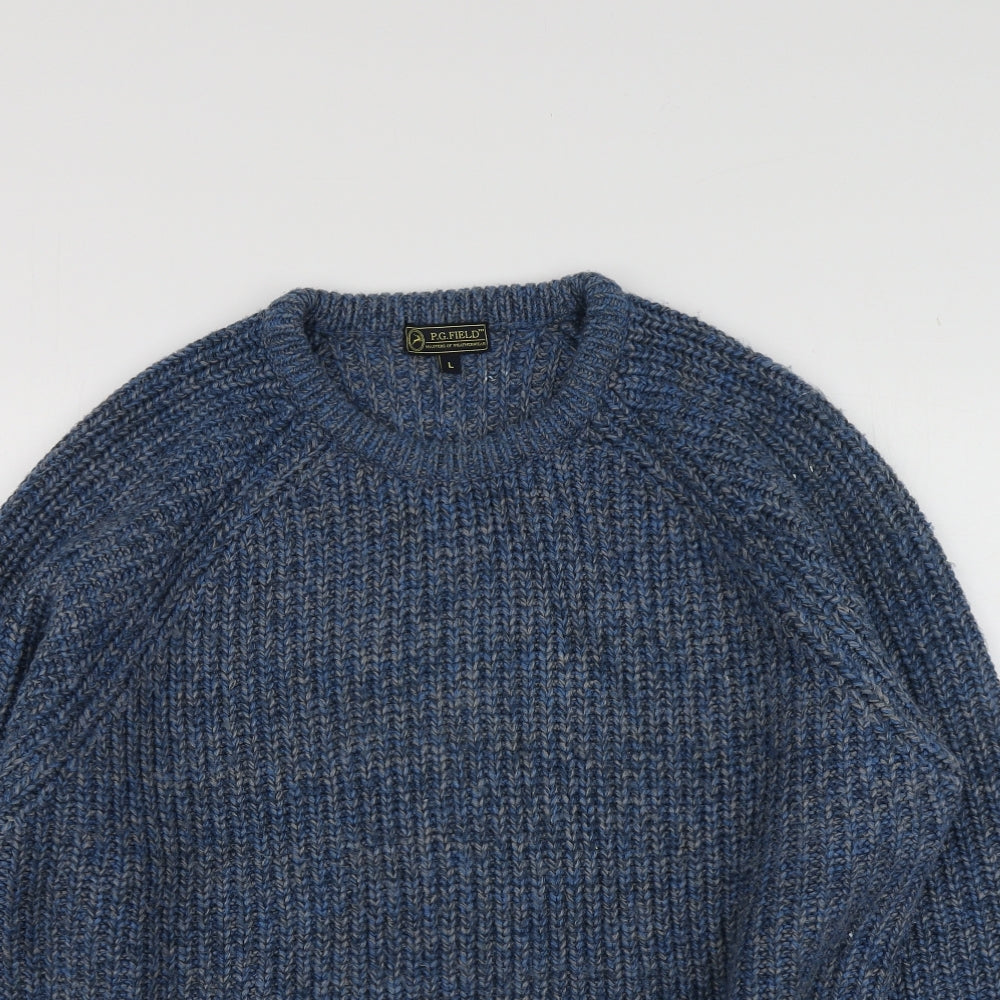 P.G Field Mens Blue Round Neck  Acrylic Pullover Jumper Size L