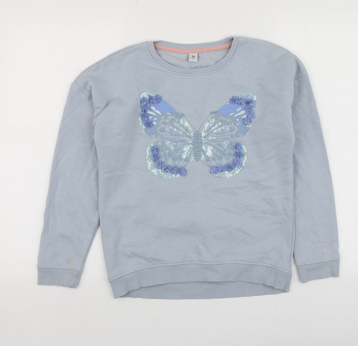 TU Girls Blue Geometric Cotton Pullover Hoodie Size 12 Years