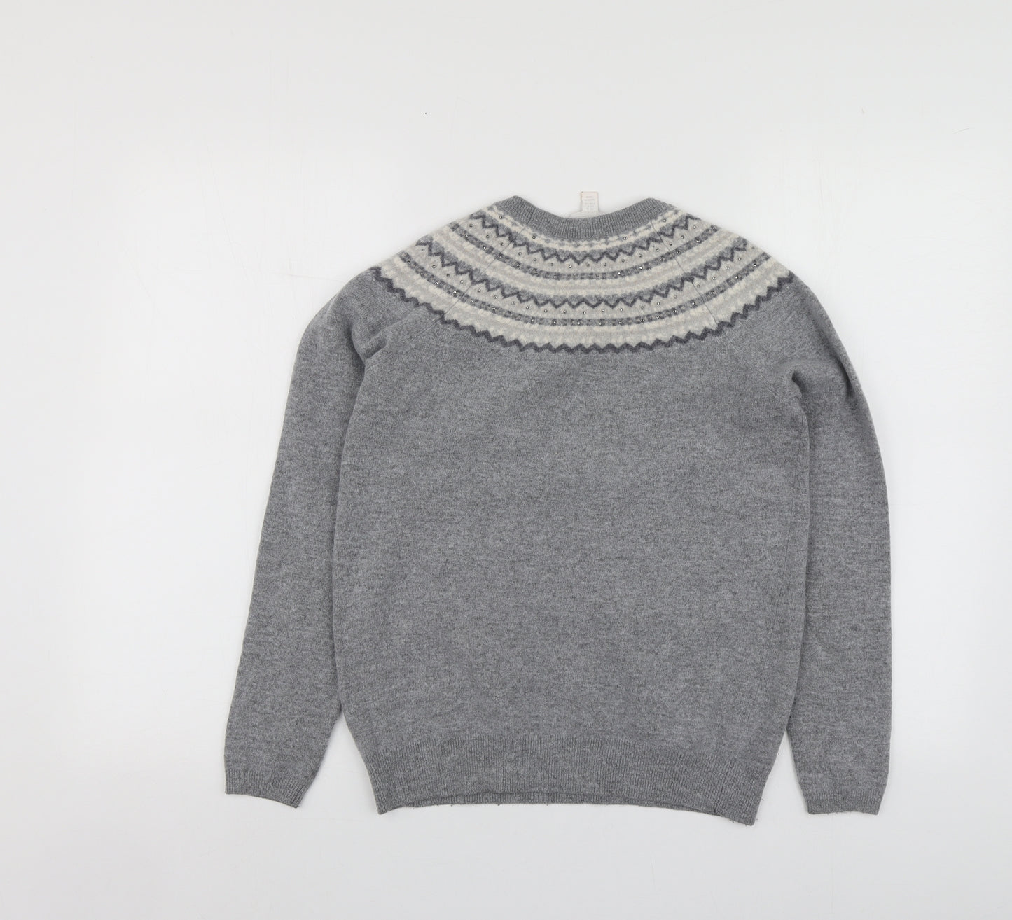 White Label Womens Grey Round Neck Geometric Wool Pullover Jumper Size 10