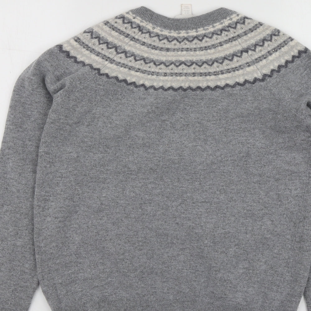 White Label Womens Grey Round Neck Geometric Wool Pullover Jumper Size 10