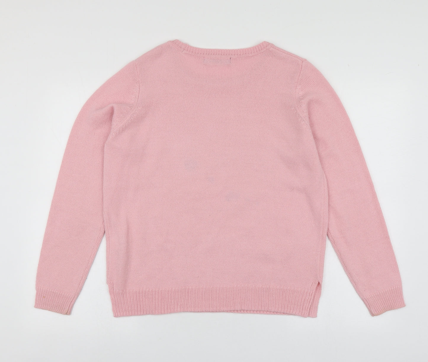 M&S Womens Pink Round Neck Geometric Acrylic Pullover Jumper Size M