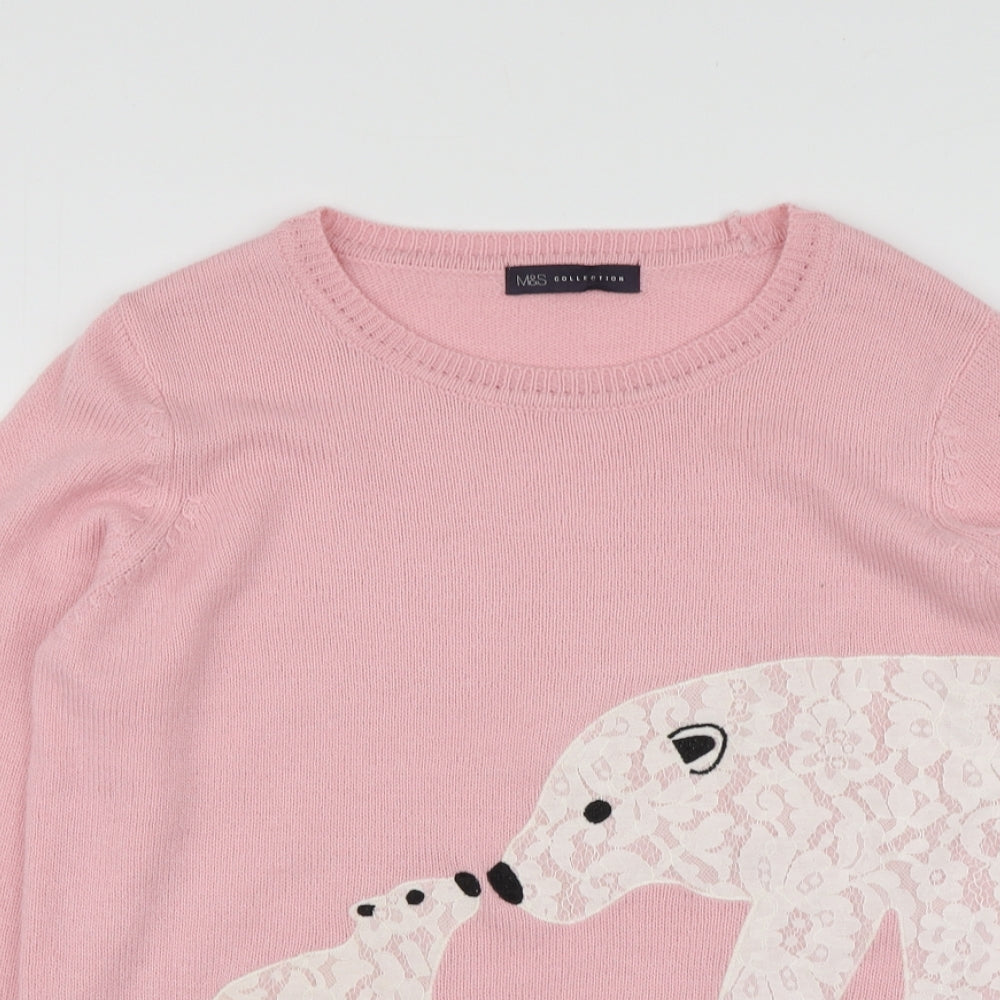 M&S Womens Pink Round Neck Geometric Acrylic Pullover Jumper Size M