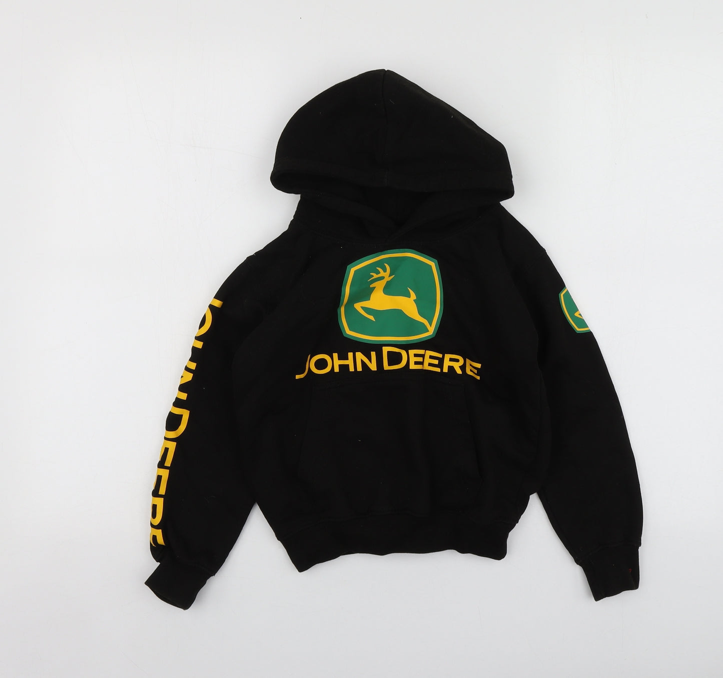 John Deere Boys Black Geometric Cotton Pullover Hoodie Size 5-6 Years
