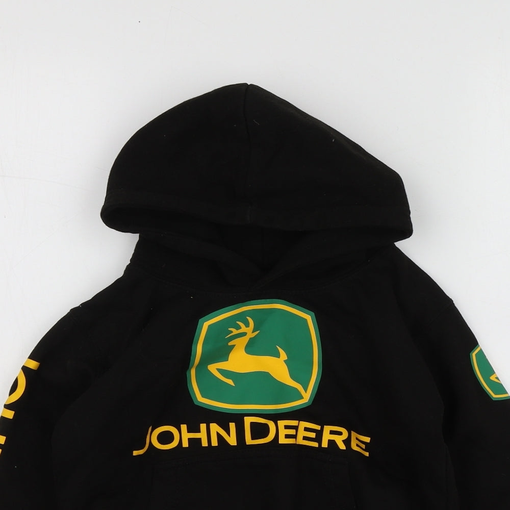 John Deere Boys Black Geometric Cotton Pullover Hoodie Size 5-6 Years